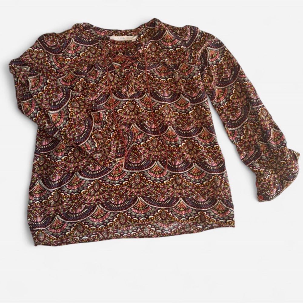 Chelsea & Violet Boho Cottagecore Lace Up Neckline Long sleeve Top